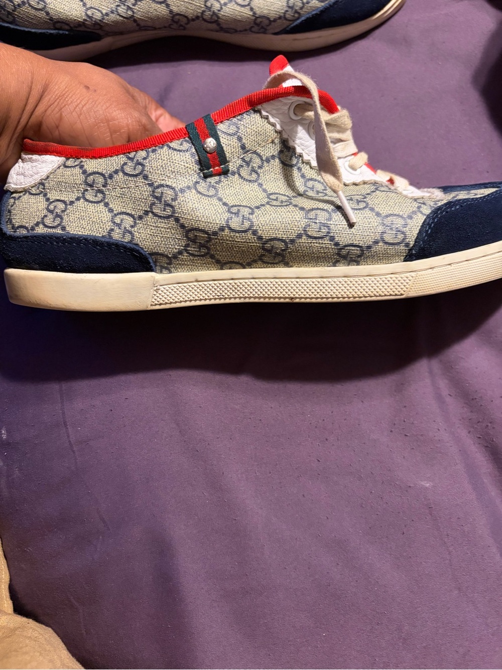Gucci Blue and Red Trim Canvas Trainer men barely worn - Picture 2 of 5